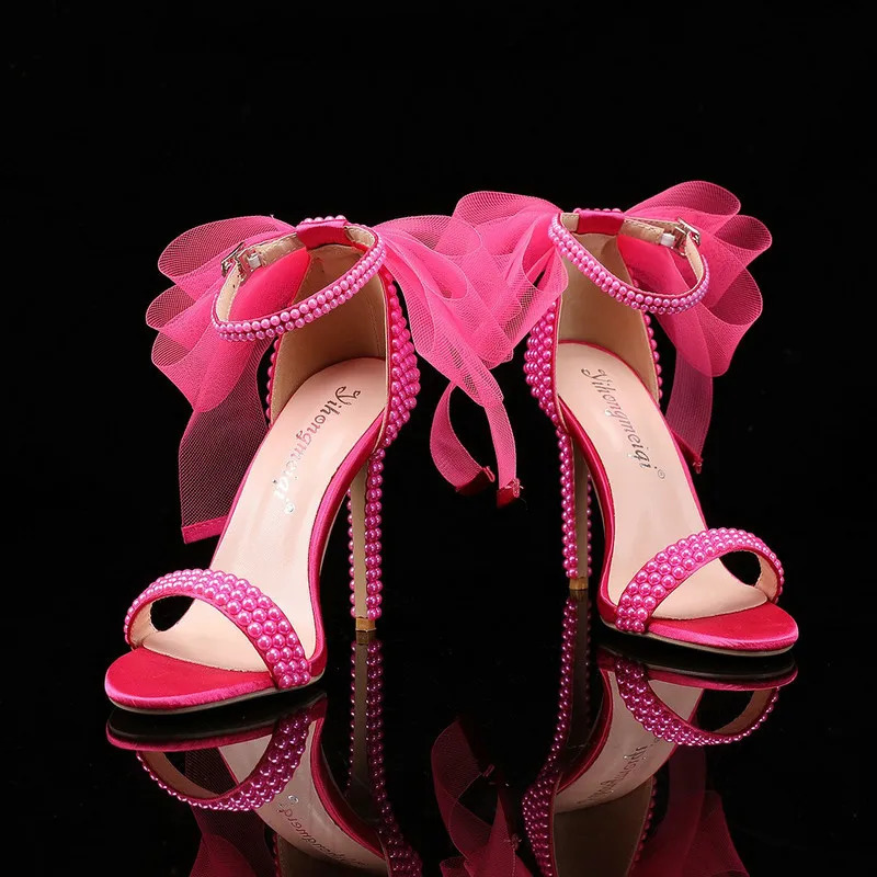 Fish Mouth High Heels Shallow Mouth Rhinestone Pearl Sandals Womens Wedding Bride Shoe 250106