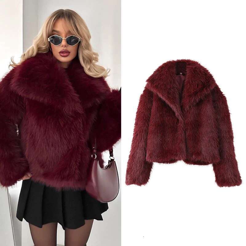 Women's Vintage Bury Faux Fur Coat Fashion Lapel Long Sleeve Fluffy Plush Jacket Lady Winter High Street Outerwears