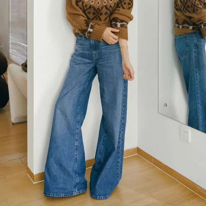 Women 2024 New Autumn And Winter Fair Isle Jacquard Pullover Sweater/Big Flare Jeans