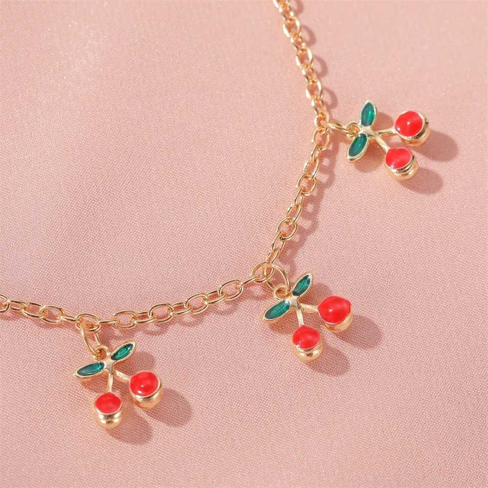 Fashion Charm Red Cherry Gold Chain Bracelets for Women Gold Color Adjustable Bracelet Anklet Jewelry Party GiftsXJ250109