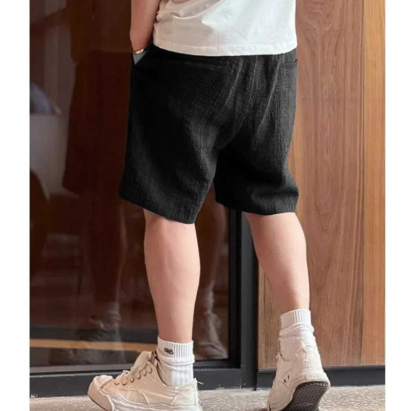 Vintage Solid Elastic Waist Mens Casual Shorts Summer Drawstring Pocket Sports Loose Trendy Straight Black Beach 250109