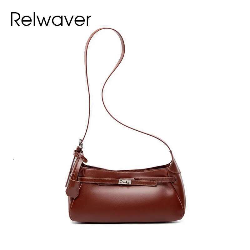 Relwaver Women Messenger Bags Genuine Leather Shoulder 2025 Spring Summer Women's Handbag Fashion Underarm Bag Chic Hobos