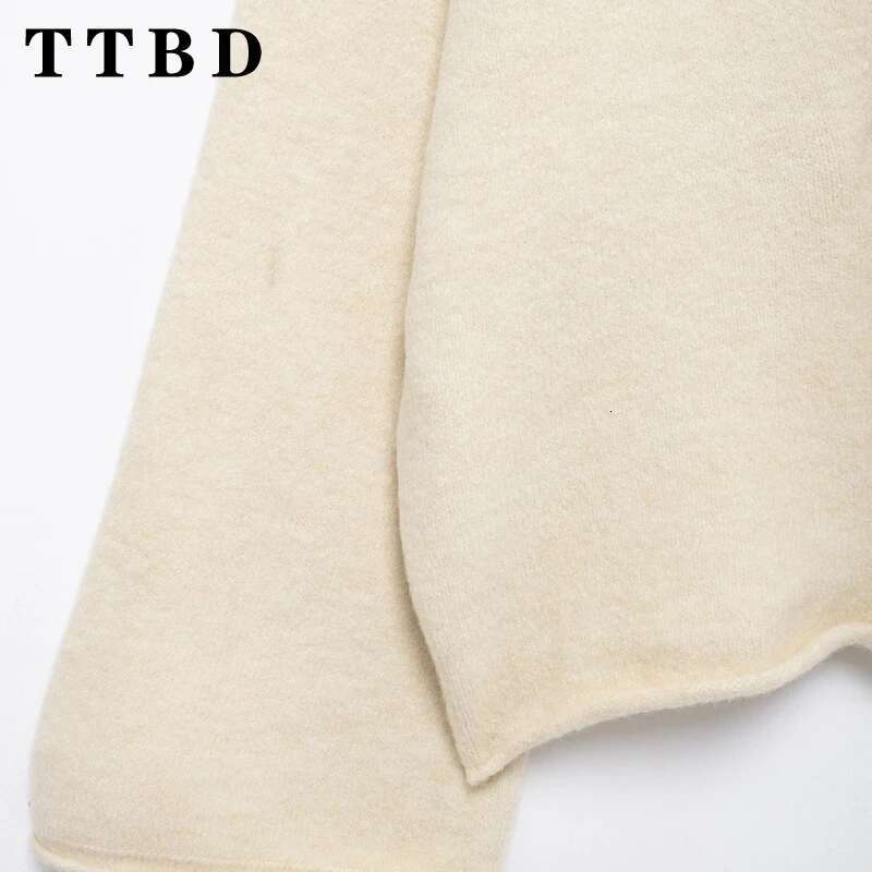 TTBD 2024 New Autumn Woman Casual Solid Color Knit Button Long Sleeve Cardigan Female Fashion Ruffles Turn-Down Collar Top Coat