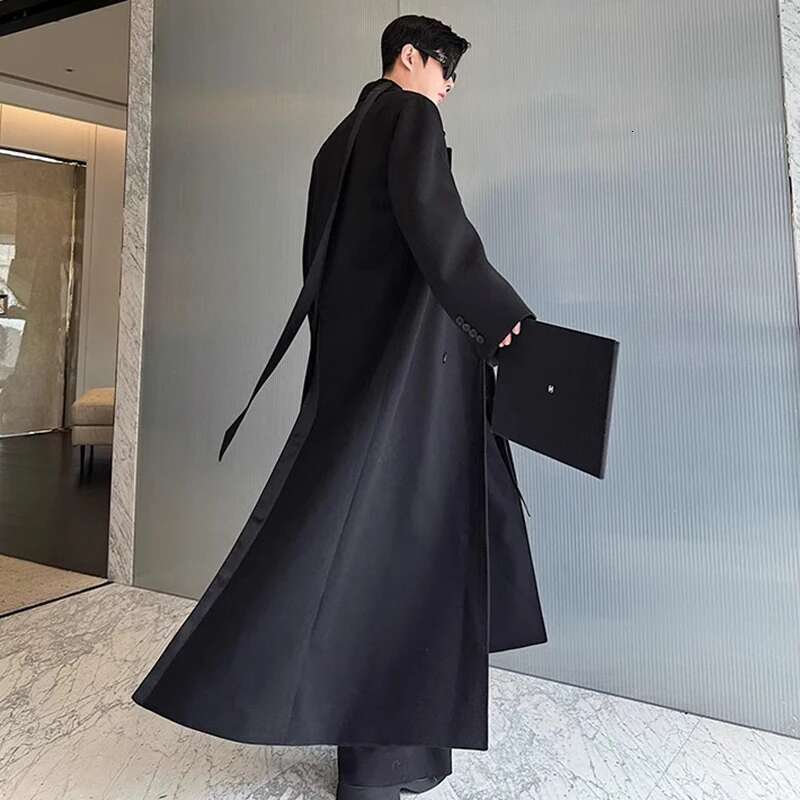 Split Double Breasted Male Trench Coat Autumn Winter Fashion Elegance Designer Original Men's Windbreaker