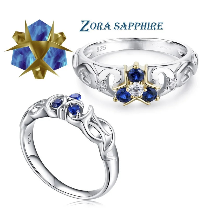 Zelda Tears of the Kingdom Zora Sapphire Sterling 925 Silver Engagement Ring 250106