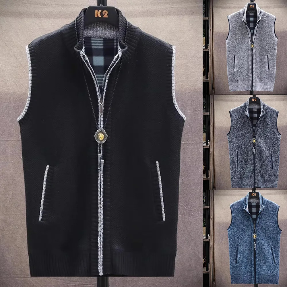 Atutumn and Winter Mens Sweater Cardigan Knitting Vest Dailywear Warmth Thickened Zipper Jacket Waistcoat Male Streetwear 250107