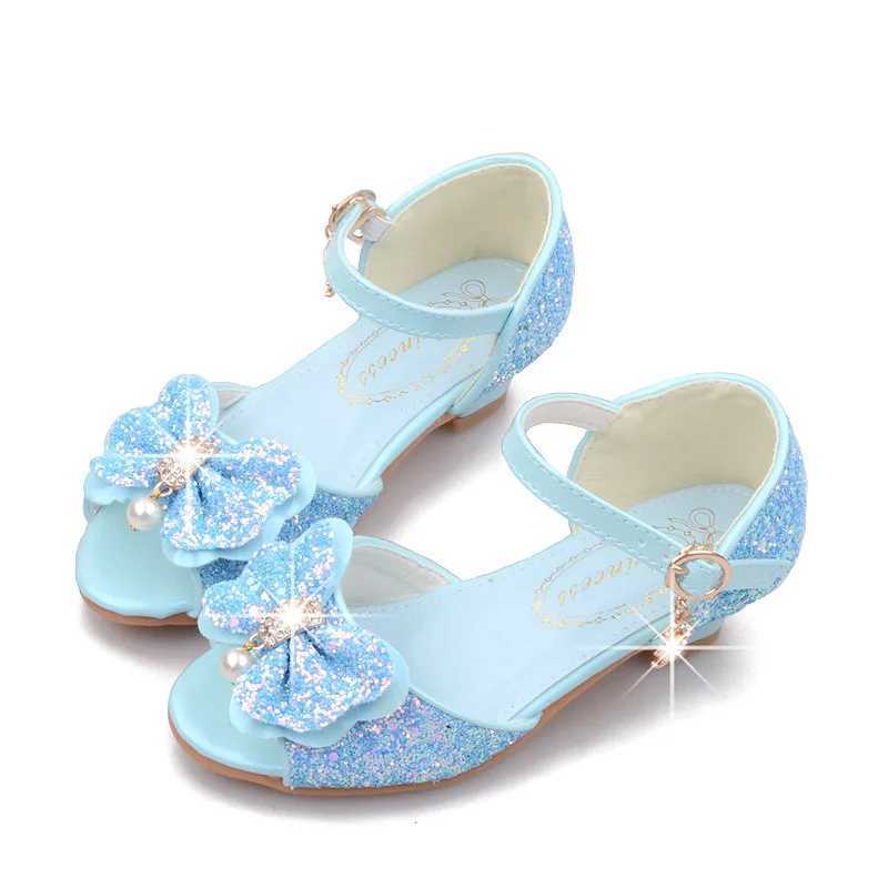 Girl princess shoes shiny childrens high heels white show leather shoes new summer girl bow painting performance sandals W250108