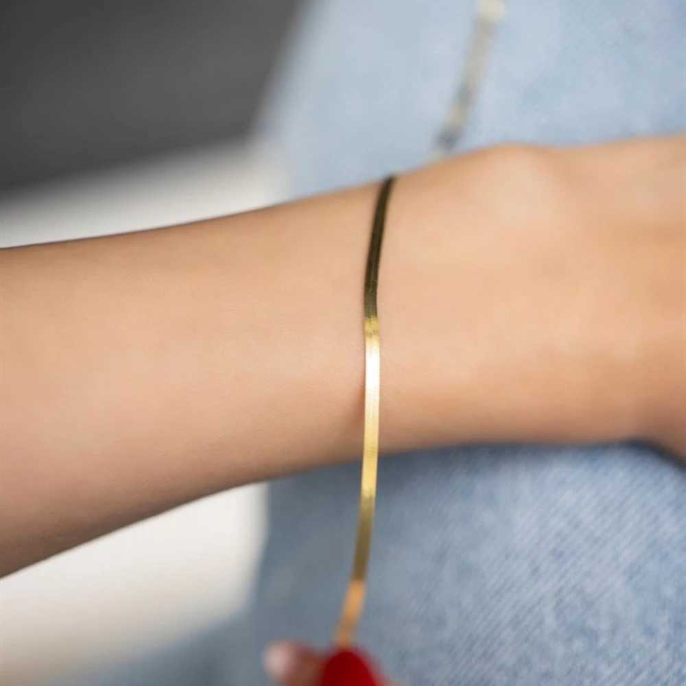 Minimalist Gold Color Herringbone Bracelet Flat Snake Chain Dainty Stack Bracelets for Women Handmade Jewelry Gifts WholesaleXJ250109