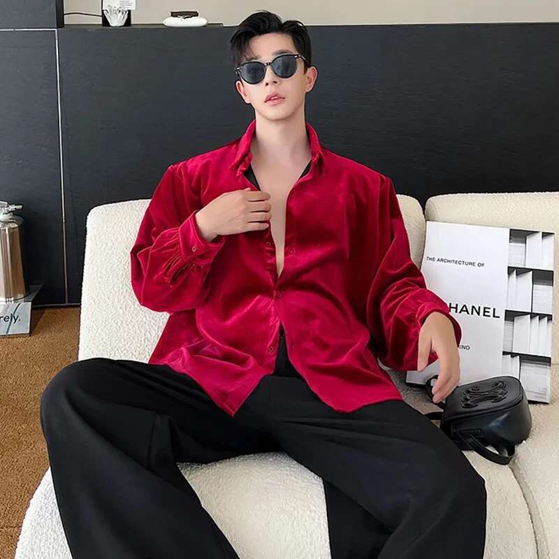 Original Elegant Korean High Quality Long Sleeve Shirt Handsome Casual Tops Trendy Blouses Men's Clothing