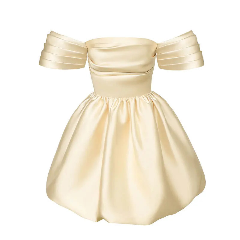 Simple Elegant Dresses Solid Color One Line Neck Celebrity Style Princess Dress Fashion Sexy Bra Style Princess Sleeve Garment250103