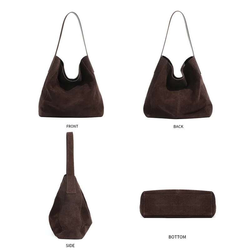 2024 New Women Frosted Leather Tote Female Underarm Bucket Handbag Lady Large Capacity Suede Hobo Shoulder Bag