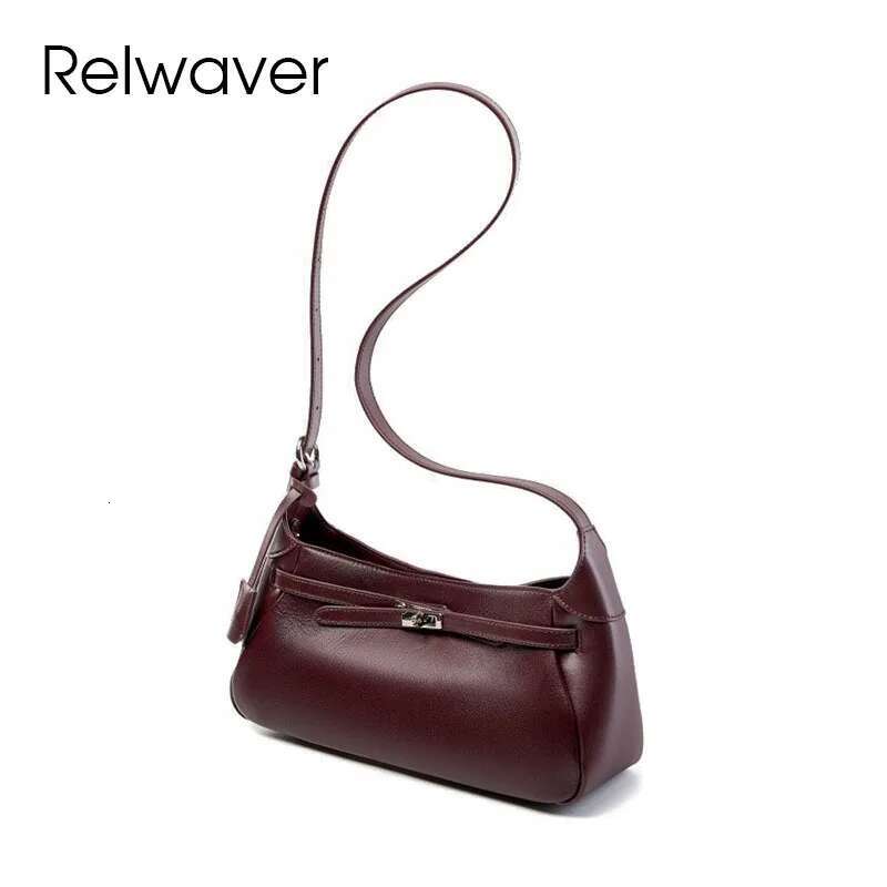 Relwaver Women Messenger Bags Genuine Leather Shoulder 2025 Spring Summer Women's Handbag Fashion Underarm Bag Chic Hobos