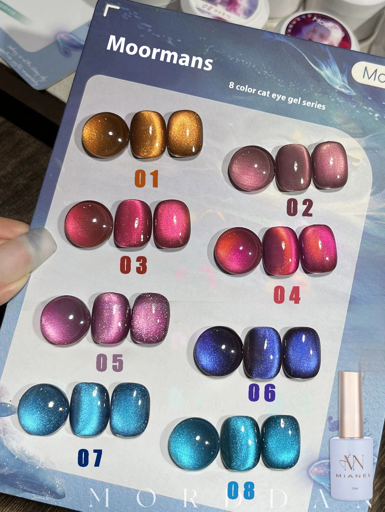 MIANEL 12ML/PCS Japanese Style Explosive Moormans Crystal Cat Eye Gel Nail Polish Flash Mirror Glass Bead Cat magnetic gel 250107