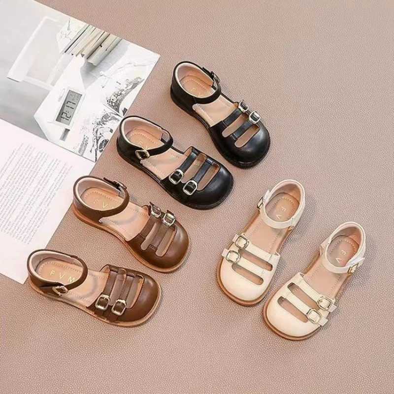 New 2024 summer sandals for girls soft and non slip princess shoes childrens leather cutting childrens closed toe soft and fashionable childrens shoes