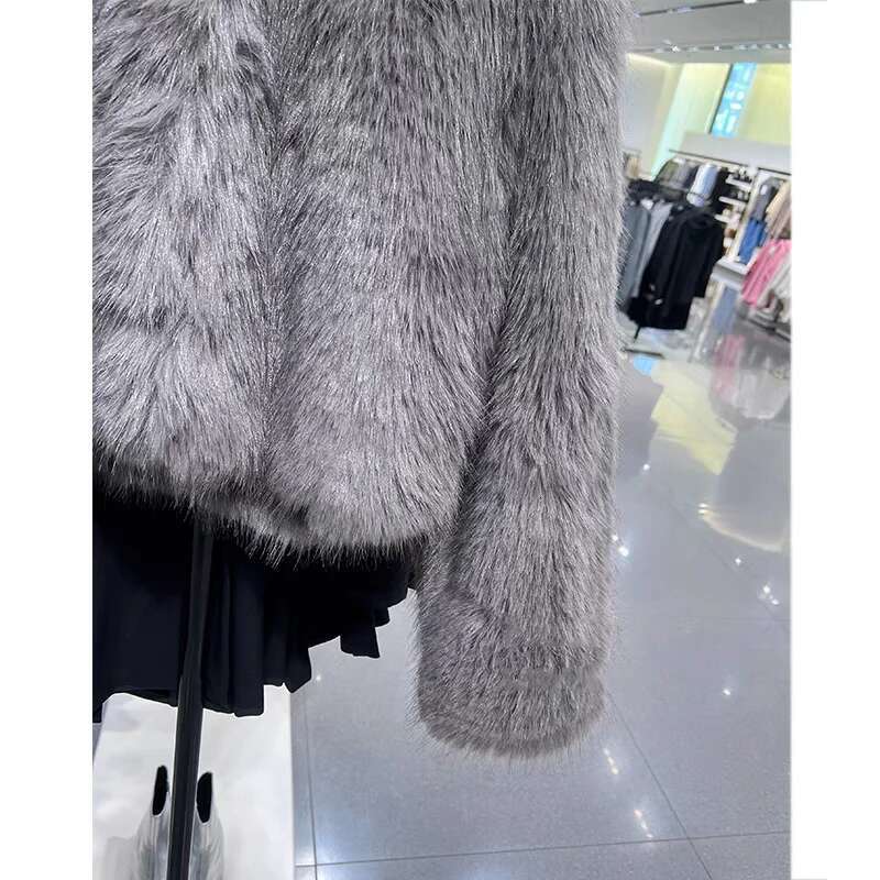 Spring Women's Cardigan Round Neck Pocket Fur Coat Solid Loose Suede Jacket Streetwear Vintag Outerwear