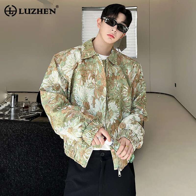 Korean Fashion Ral Printed Jacket Men's 2024 Autumn New Gentleman Original Trendy Street Shoulder Pad Outerwear Lz1389