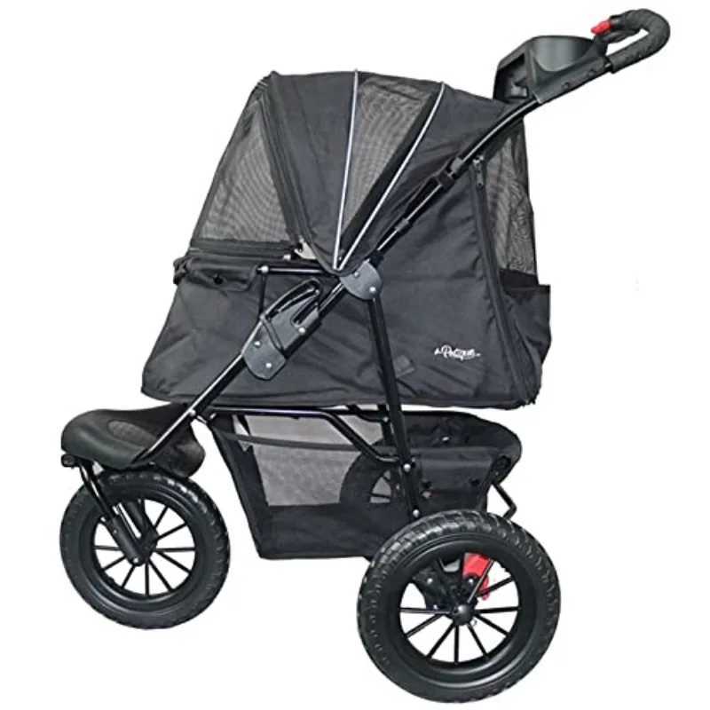 Chik Black Luxury Dog Cart with One Hand Folding 12 Eva Tire Front and Rear Providing Extra Comfortable Reflective Binding Weighing Up to 23KG W250109