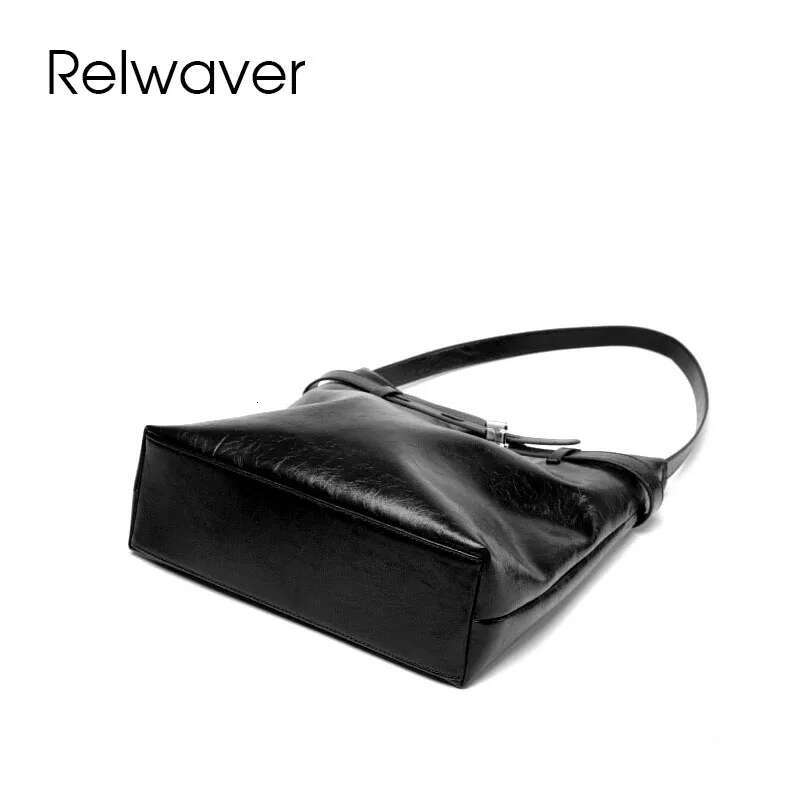 Relwaver Shoulder Cowhide Split Leather Bucket 2025 Spring Summer Big Women Handbag Commuting Ladies Bag