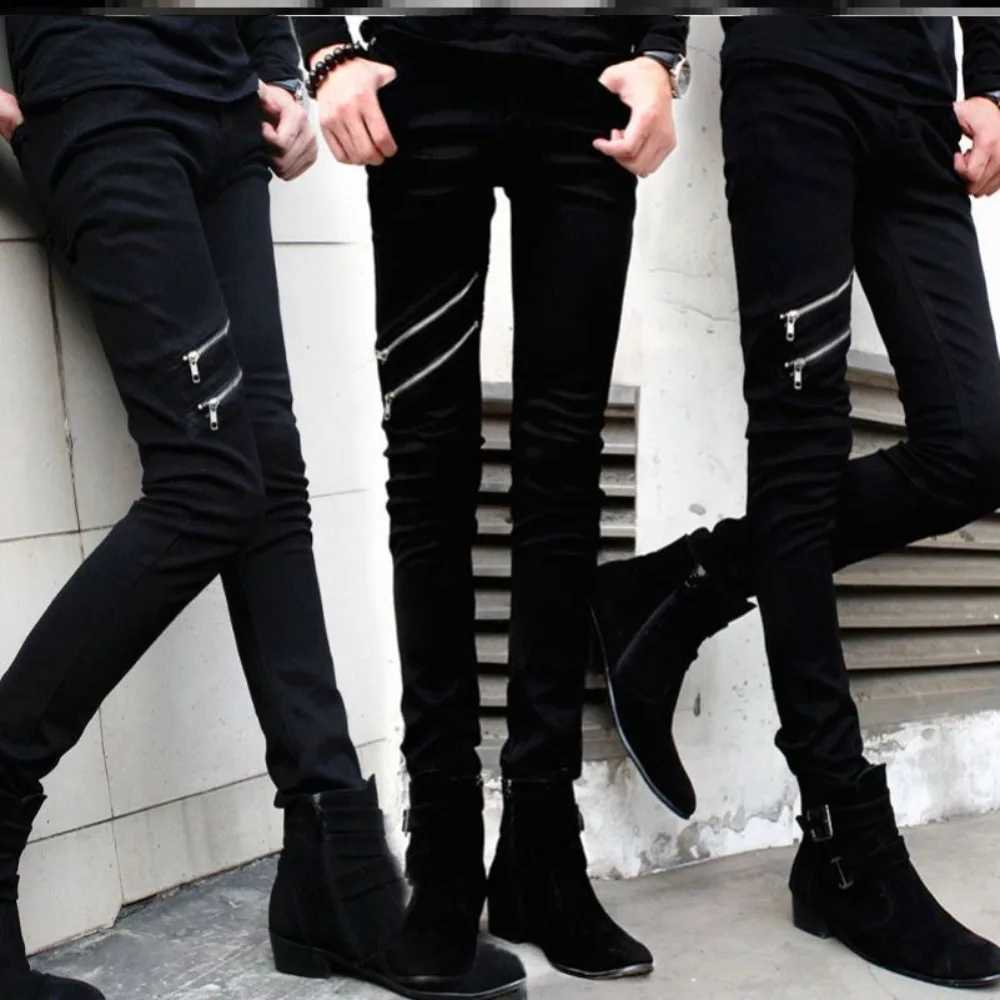 High Quality Casual zipper designer mens jeans spring/summer Korean new trend black ultra-thin elastic pencil Trouser mens T250109