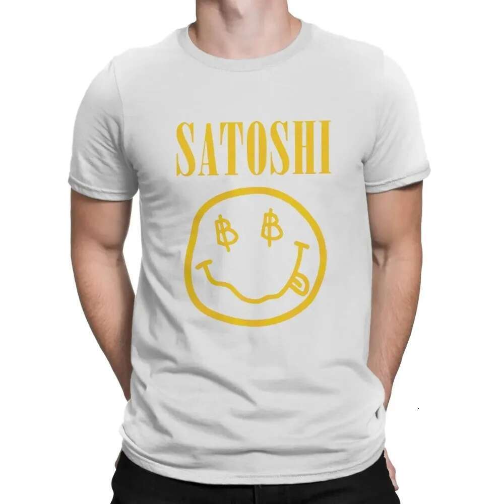 T-shirt men's short sleeved yellow, summer and humorous, polyester fiber, cigarette image, Bitcoin Satoshi, Harajuku, Y-retro, fashionable