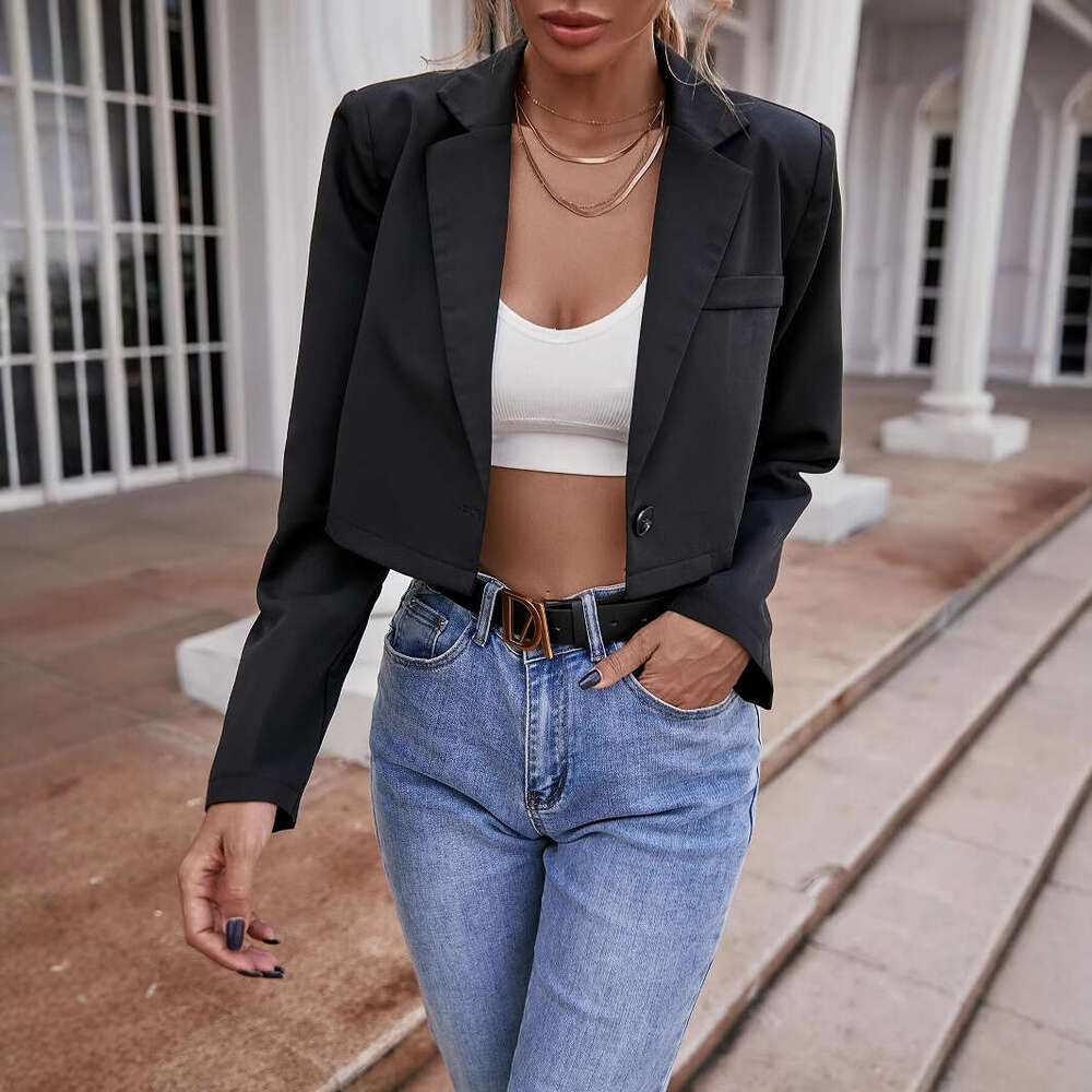 Cross Border Foreign Trade New Short Small Suit Jacket With A Niche Design, Reveag Waist Suit, Casual And Spicy Style For Outdoor Wear