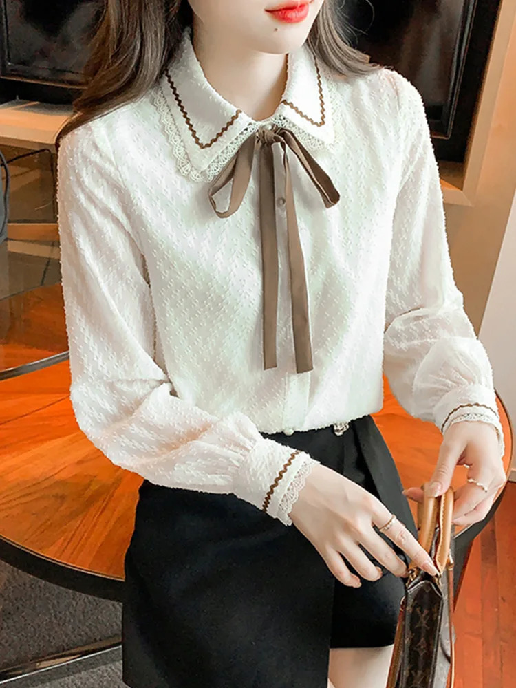 Women Spring Autumn Blouses Shirts Lady Casual Long Sleeve Turndown Collar Patchwork Blusas Tops DF4734 250109