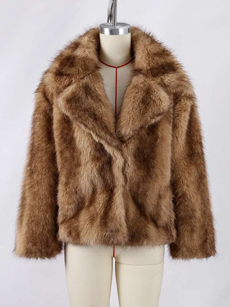 Vintage Faux Fur Loose Coat Women Thicken Full Sleeve Lapel Pocket Female Oversize 2025 Spring Warm Street Lady Outwear