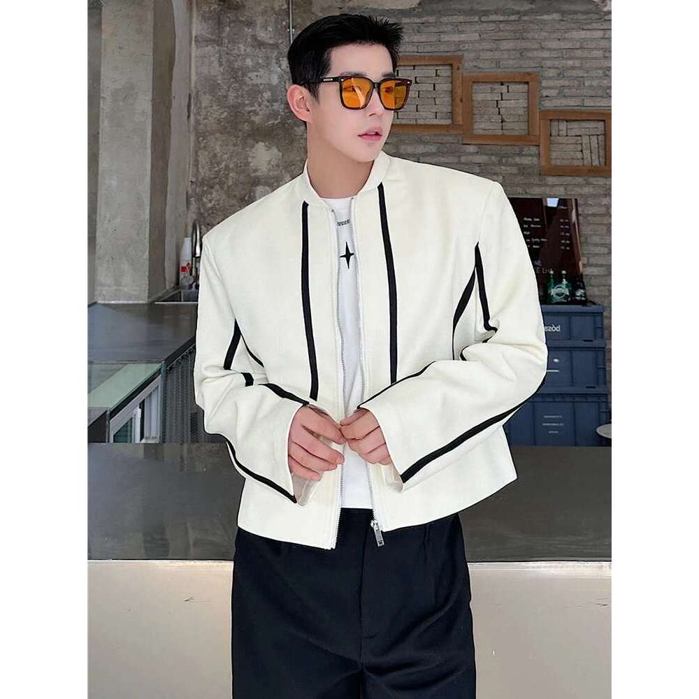 Autumn Fashion Color Contrast Stripe Original Short Casual Coat Men's High Street Elegant Trendy Jacket New