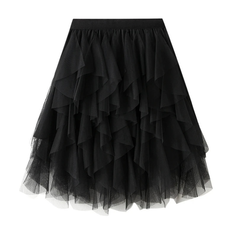 Ladies Sexy Skirts High Waist Irregular Mesh Mini Skirt Kawaii Falda Summer Female Streetwear Fashion Casual Women Clothes Boho 250106
