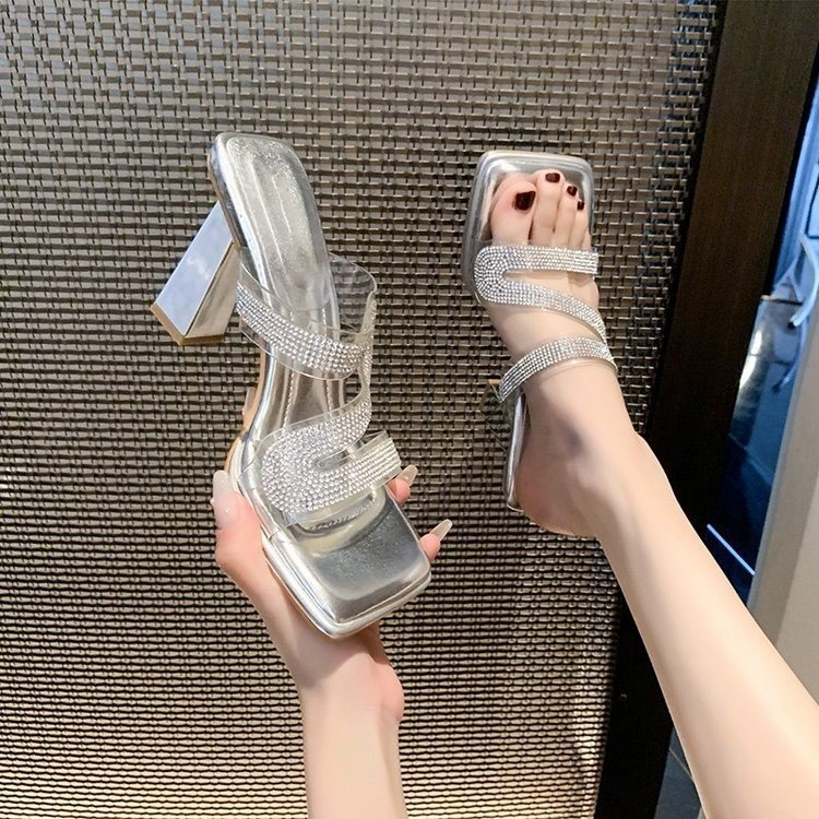 Women Sandals High Heel Chunky Heel Fashion Summer Outdoor Wear New Style High-end Triple Champagne Silver Free shipping