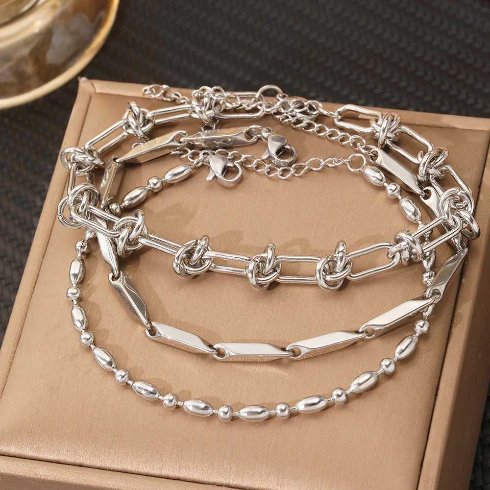 Stainl Steel Bracelet 3 Pieces Popular Creative Knotted Rhombic Chain Fine Bracelet For Women Jewelry Unusual Gift New SeniorXJ250109
