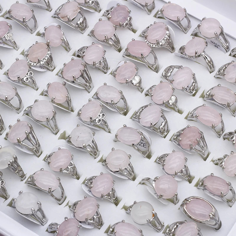 Vintage Natural Rose Pink Quartz Ring for Women Geometric Crystal Engagement Rings Set Female Gift Fine Jewelry 25Pcs/lot 250106