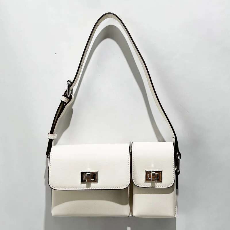 2025 New Genuine Leather Niche Classic Design Double Pocket Lock Closure Cowhide Box Bag Portable Shoulder Underarm Bags