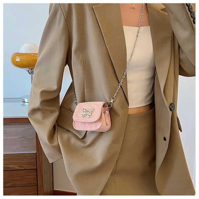 Women Small Square Bag Butterfly Chain Shoulder Crossbody Bag Mini Lipstick Bag Simple Trendy Saddle Bag Female Exquisite PurseXJ250108