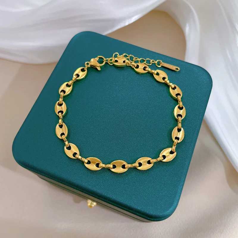 Stainl Steel Hip Hop Cuban Coffee Bean Chain Bracelets for Women Girls Tren Hand Accories Jewelry Birtay GiftsXJ250109