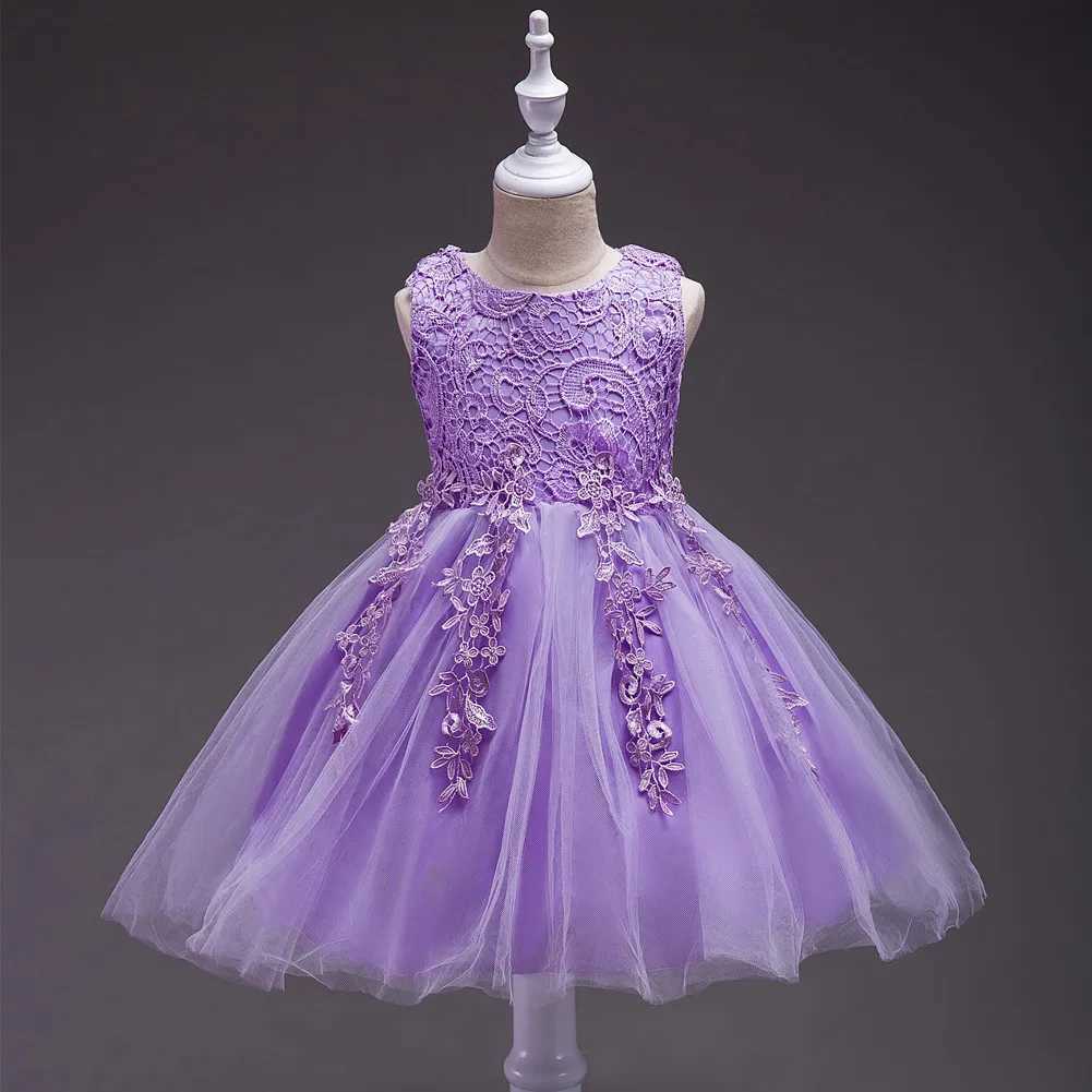2023 2-8 Yrs Flower Girls Dress Lace Embroidered Sleeveless Princess Pageant Gown Girls Lace Applique Floral DressesXJ250108
