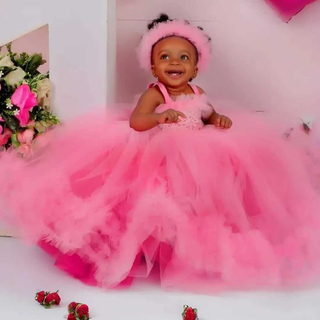 Pink Tulle Flower Girl Dress For Wedding Lace Puffy Sleeveless Princess Baby Pageant Kids Birthday First Communion GownXJ250108