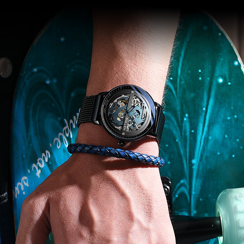 Men's New Style Automatic Mechanical Watch with Dragon Design and Skeleton Dial