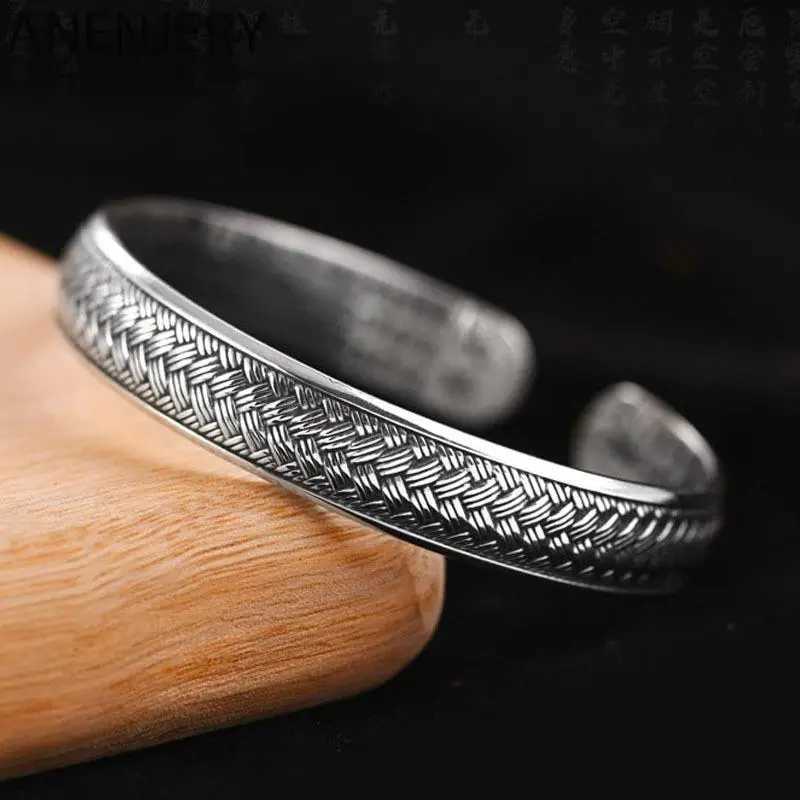 ANENJERY Wave Pattern Cuff Bracelets Bangles For Men Retro Handmade Thai Silver JewelryXJ250109