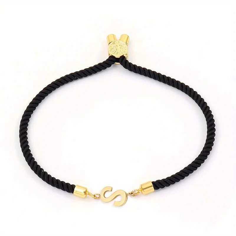 1pc Letter Beads Black Rope Bracelet Simple Classical Hand Rope Jewelry Decoration For Women Birtay GiftXJ250109