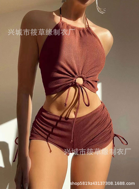 2025 women's conservative solid color swimsuit bikini sexy backless swimming designer trendy beach swimsuit