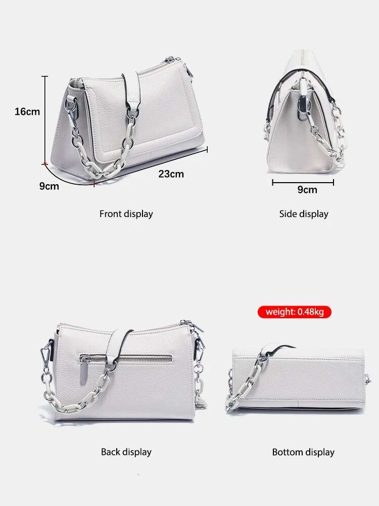 Zency 2024 New Fashion Acrylic Chain Handbags Soft Leather Top-handle For Women Small Underarm Bag White Crossbody