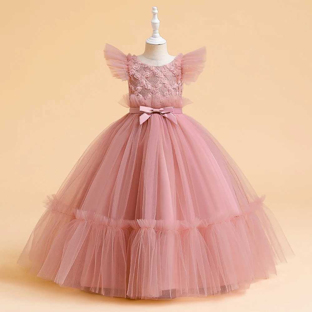 Summer White Tulle Girls Par Dress Children Costumes Long Par Bridesmaids Wedding Dresse for Girls Formal Princess Prom GownXJ250108