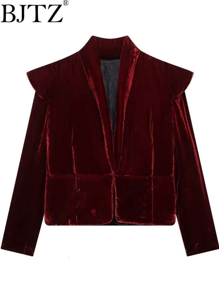 BJTZ Shoulder Padded Long Sleeved V-Neck Cotton With Open Collar Short Jacket For Autumn And Winter New Women's Top