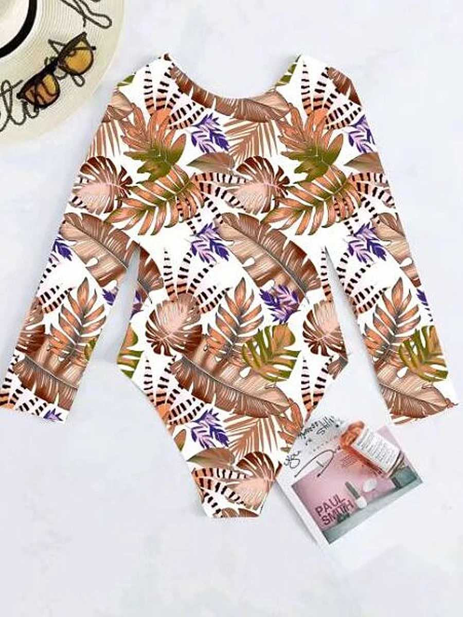 Long Seve Surf Swimsuit aves Printed Swimwear Women Crisscross One Piece Rash Guard Diving Clothes Bathing Suit SummerXJ240108