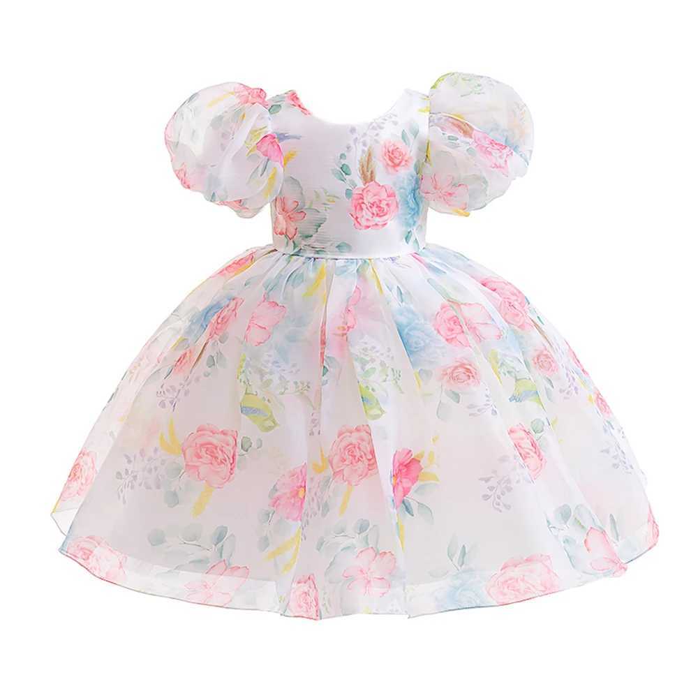 Elegant Flower Girls Par Dress Puff Sleeve Kids Bridemaid Dresses For Girl Wedding Prom Gown Children Birthday Princess DressXJ250108