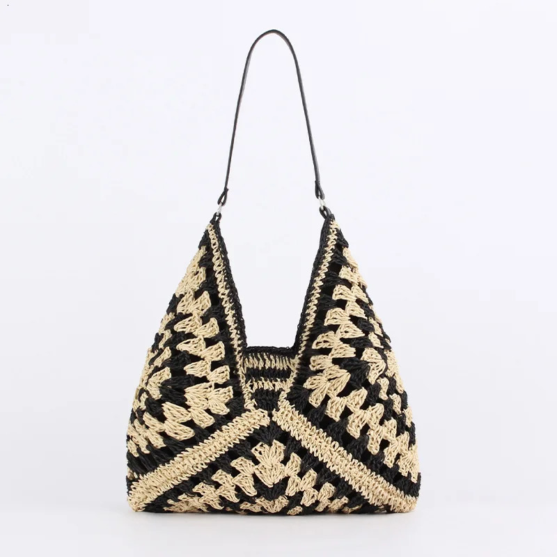 Women Straw Tote Bag Large Capacity Vintage Vacation Shoulder Everything Casual Handbag Hollow Summer Beach 250107