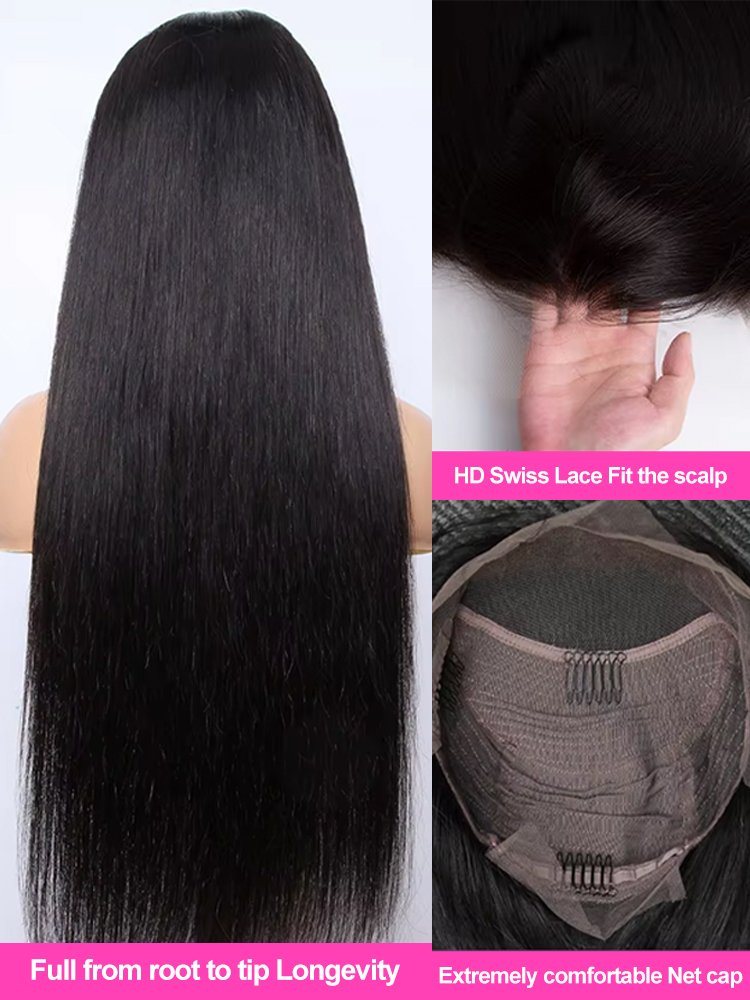 Luvin 200% HD Straight 13X6 13X4 Front Human Hair Transparent Brazilian Remy 30 40 Inch 360 Lace Frontal Wig For Women