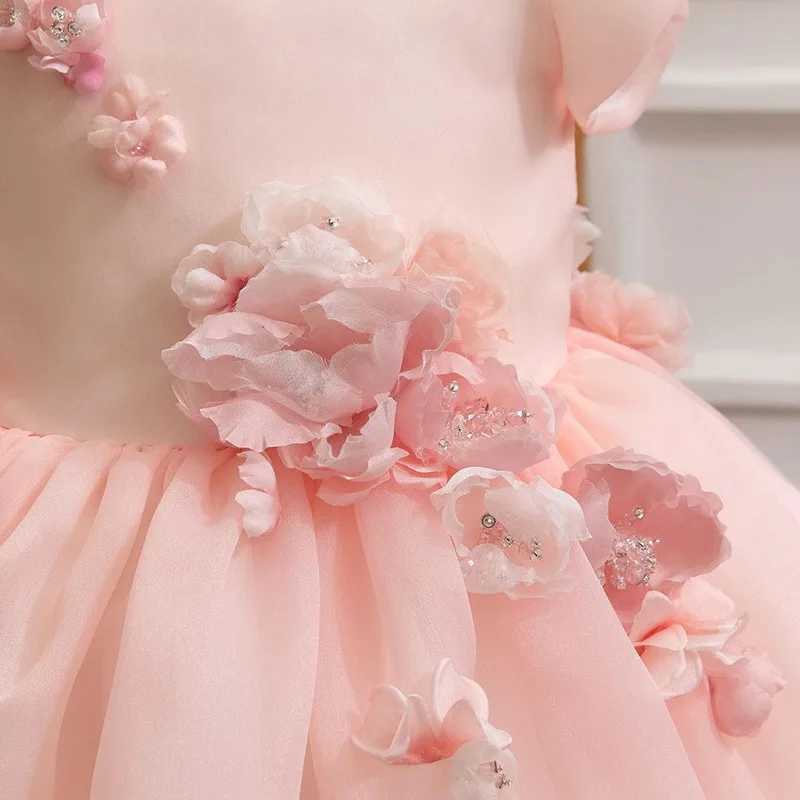 Pink Flower Girl Dresses For Wedding Floral Pearls Tea Length Baby Kids Birthday Ball Gowns Elegant First Communion GownsXJ250108
