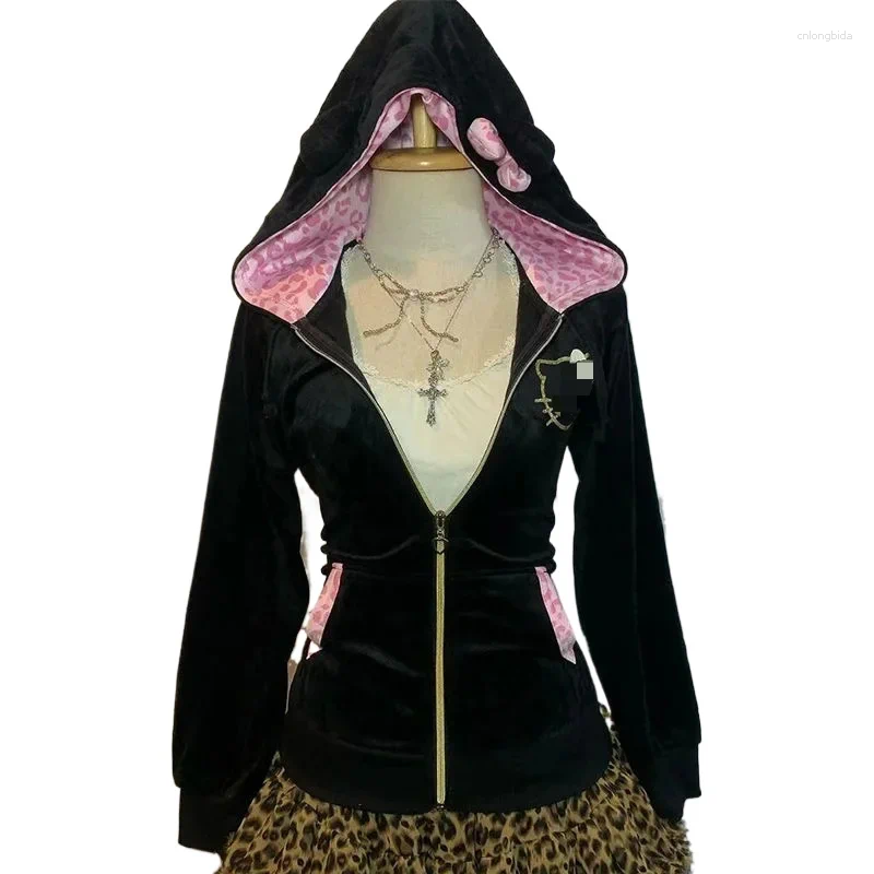 Womens Hoodies Streetwear Spliced Pullover Hoodie Women Hip Hop Harajuku Plush Retro Zipper Slim Casual Fashion Sportswear